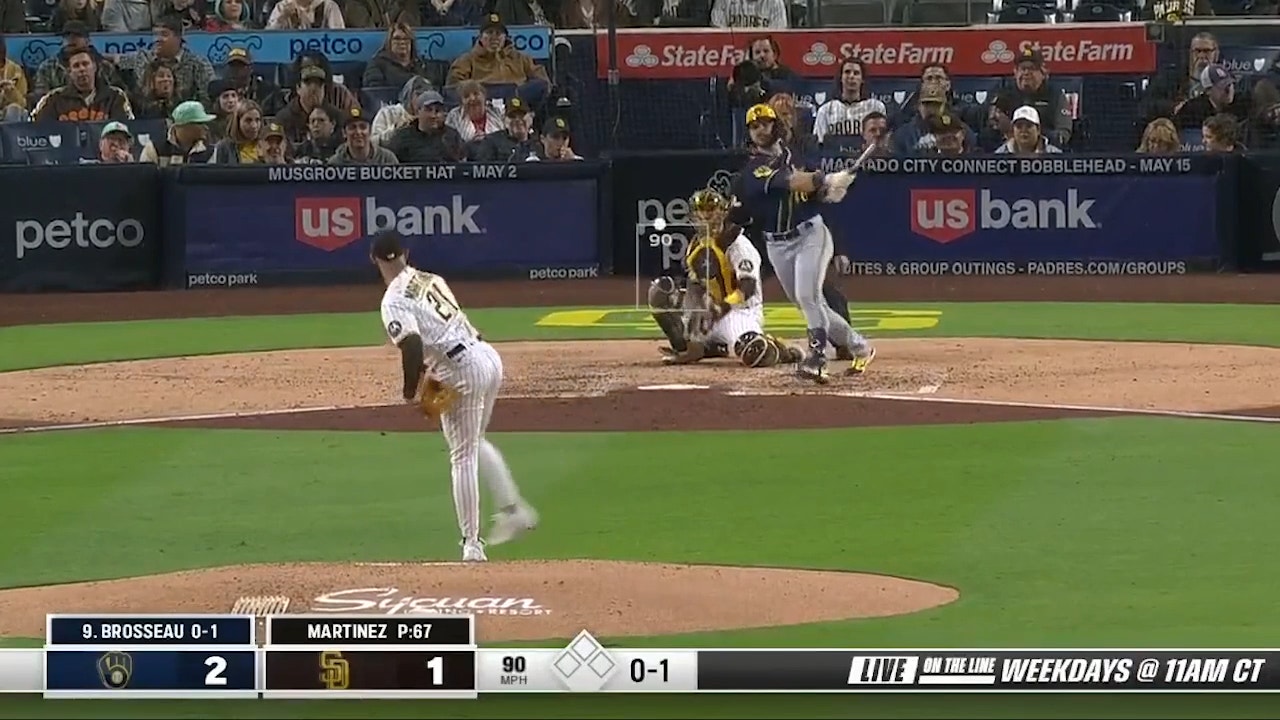 Mike Brosseau LAUNCHES a deep solo homer to give the Brewers a 3-1 lead over the Padres