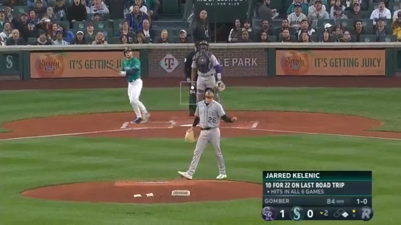 Jarred Kelenic homers for the fourth straight game to give the Mariners an early lead over the Rockies