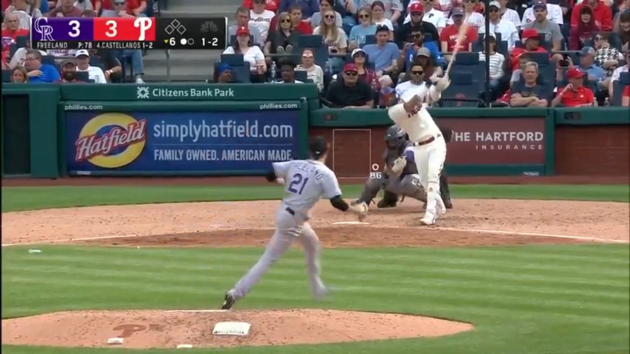 Nick Castellanos goes deep for the second time in the game, giving the Phillies the lead over the Rockies