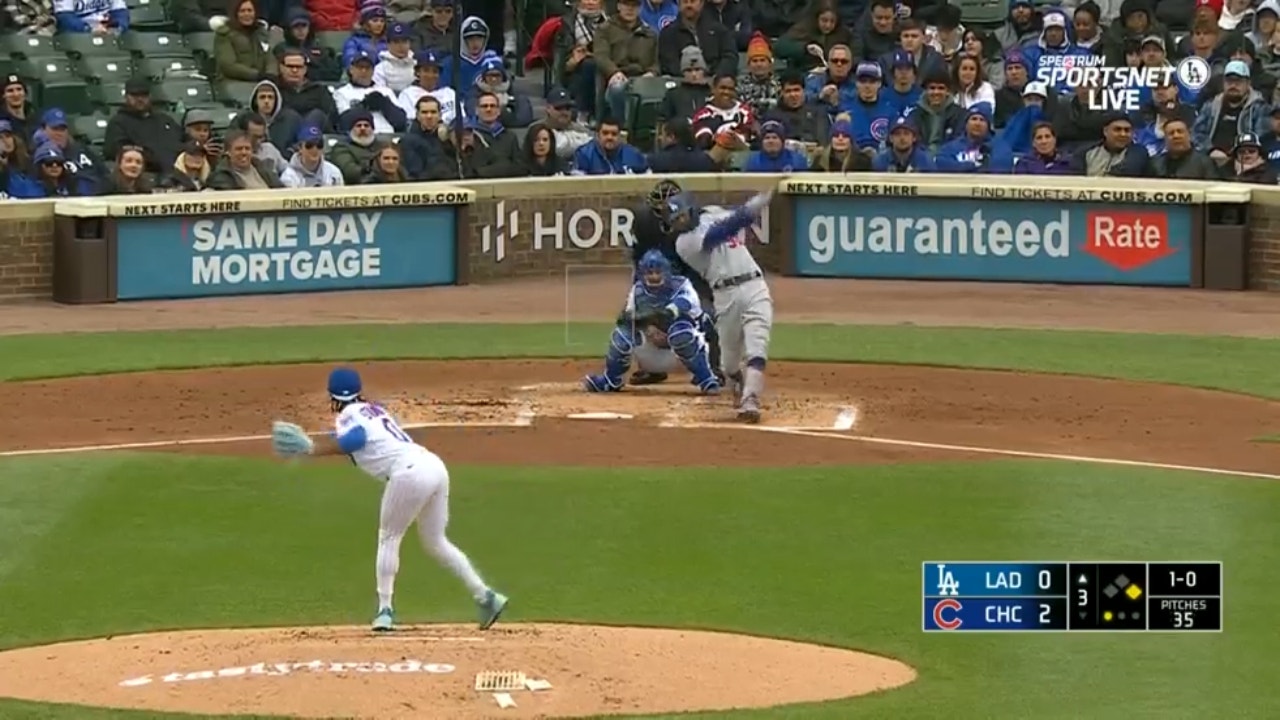 Dodgers' Mookie Betts smokes a two-run homer to even the score against the Cubs in the third