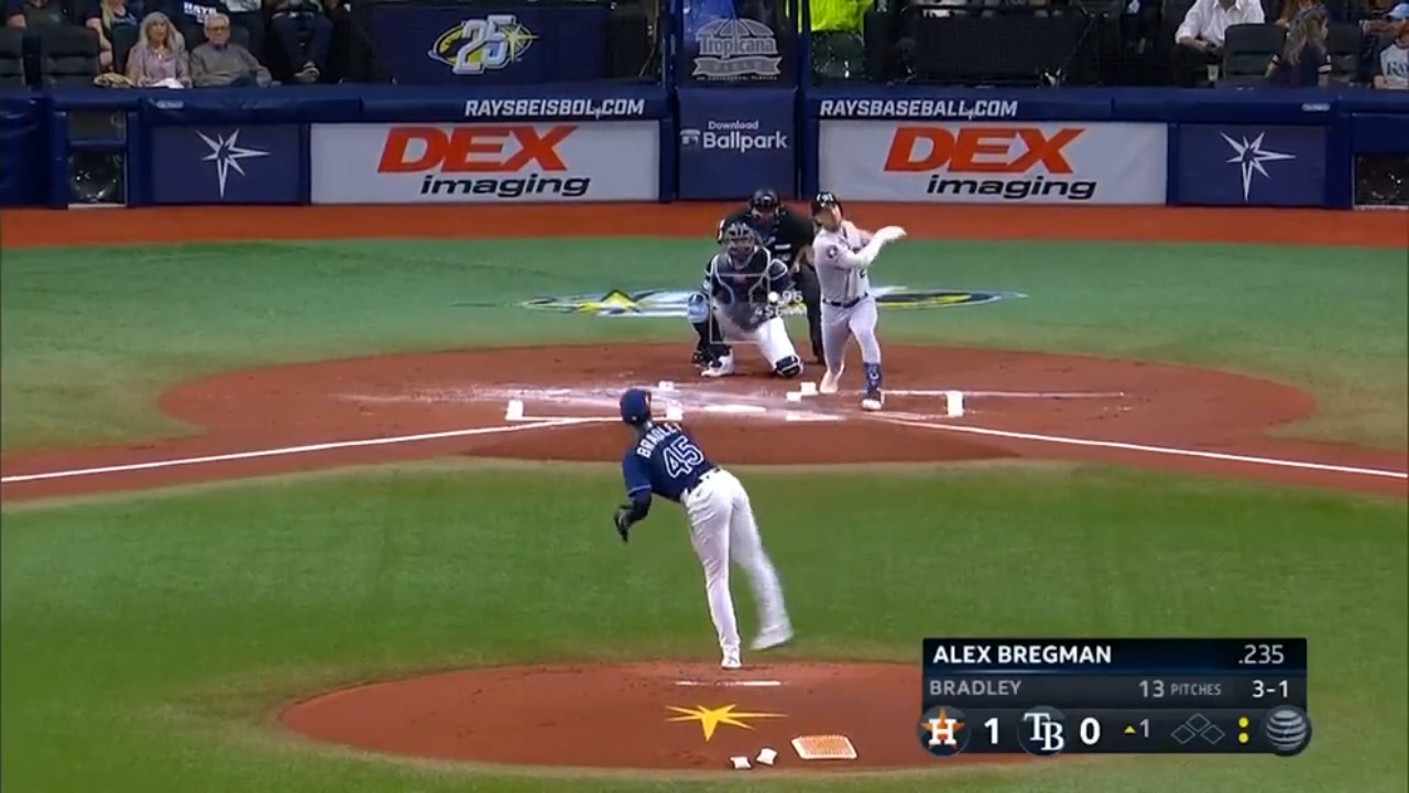 Astros' Alex Bregman sends a solo shot to left-center field for a 2-0 lead over the Rays