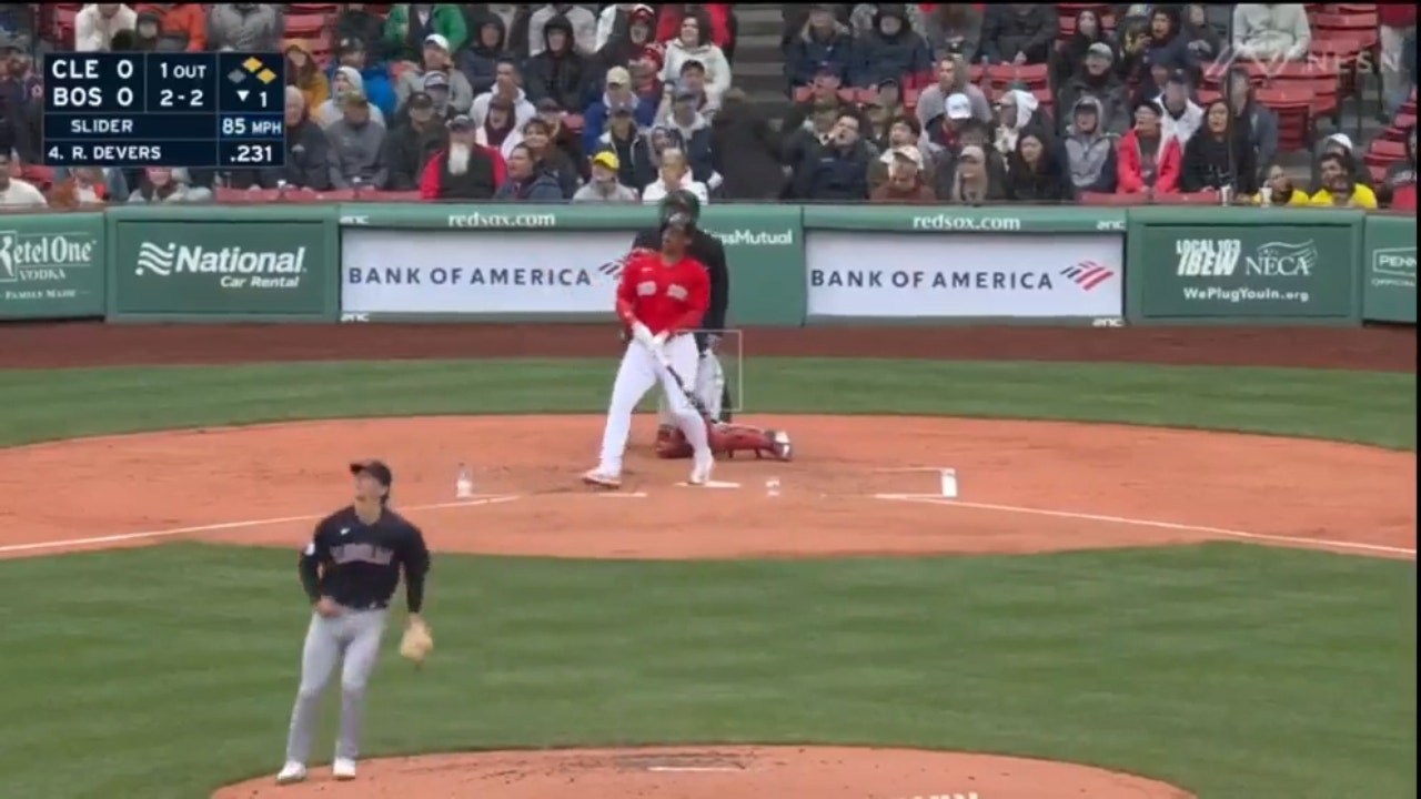 Red Sox's Rafael Devers smokes a three-run moon shot to right field against the Guardians