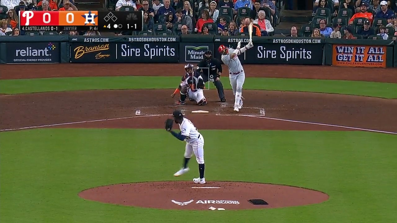 Nick Castellanos launches a deep home run to left field to give the Phillies an early lead over the Astros