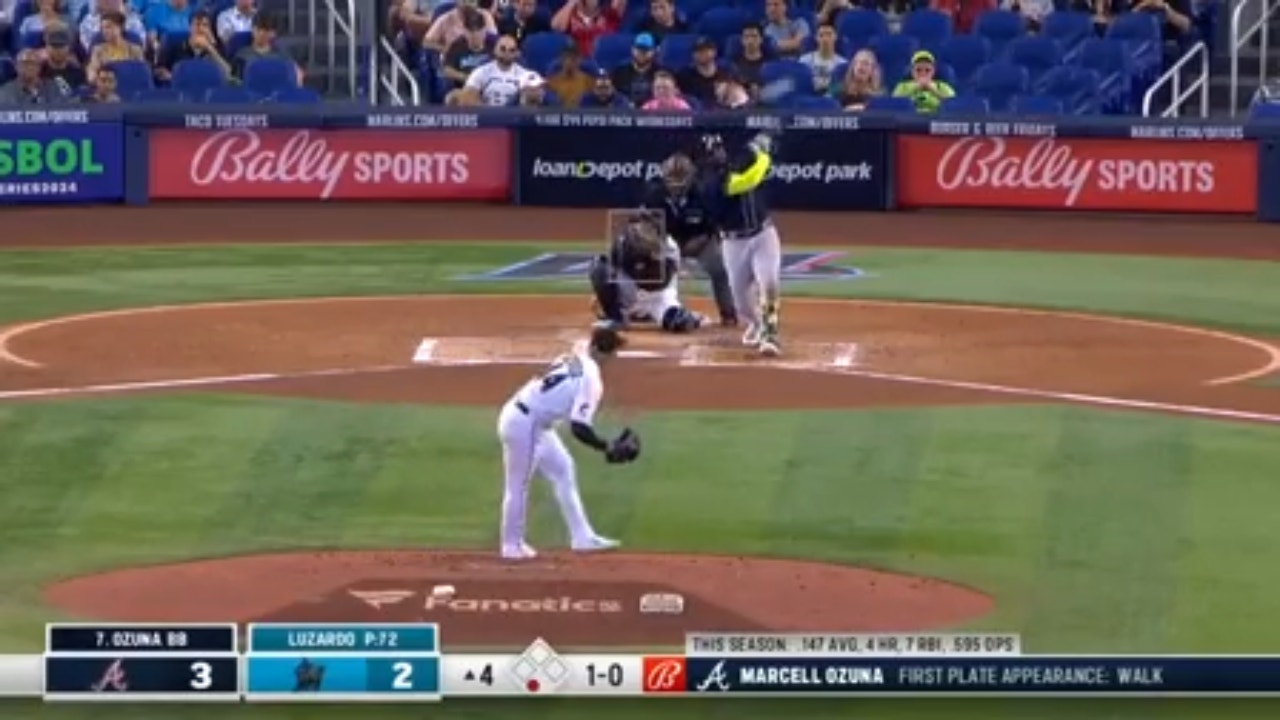 Braves' Marcell Ozuna drills a solo homer against the Marlins, extending their lead 