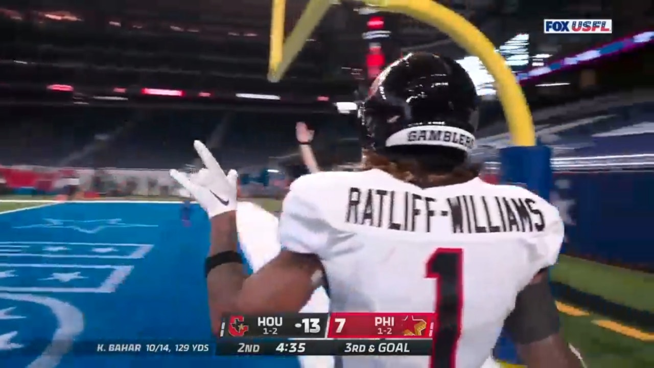 Kenji Bahar connects with Anthony Ratliff-Williams for a five-yard Gamblers' TD vs. Stars to extend the lead
