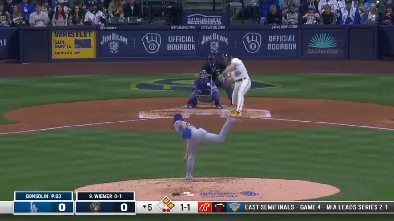 Joey Wiemer smokes a three-run homer for the Brewers to give them the lead over the Dodgers