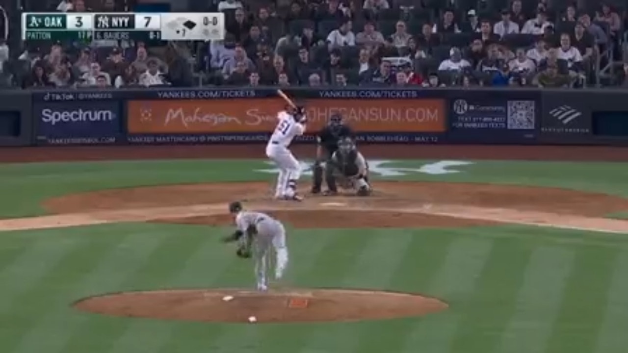 Jake Bauers launches a two-run homer to give the Yankees a 9-2 lead over the A's