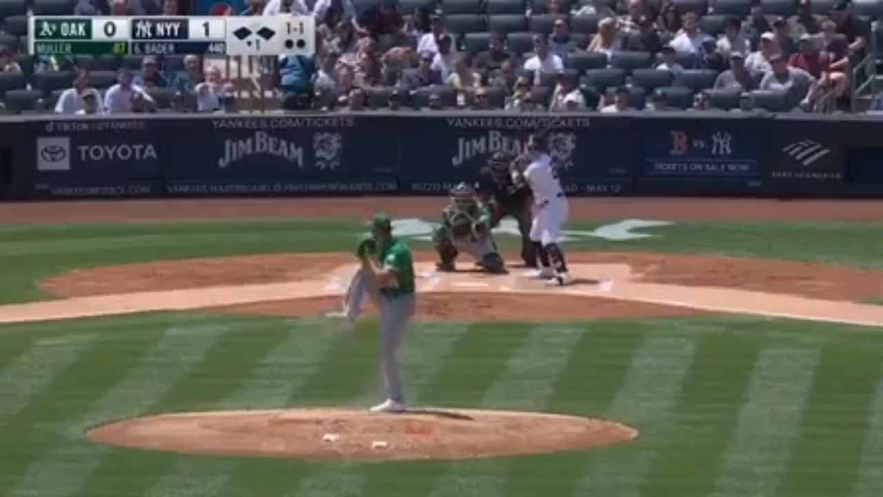 Harrison Bader launches a three-run home run to give the Yankees a 4-0 lead over the Athletics