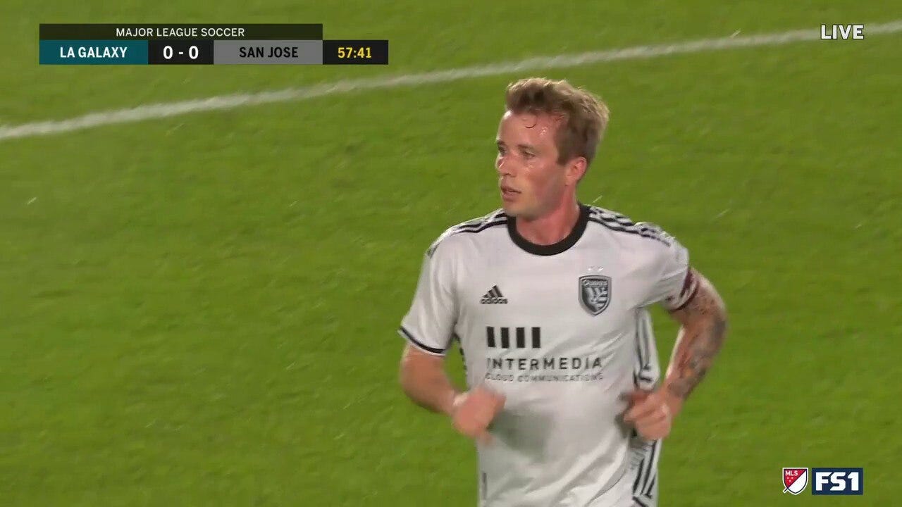 LA Galaxy takes a 1-0 lead over San Jose after Martin Caceres puts in a header in the second half