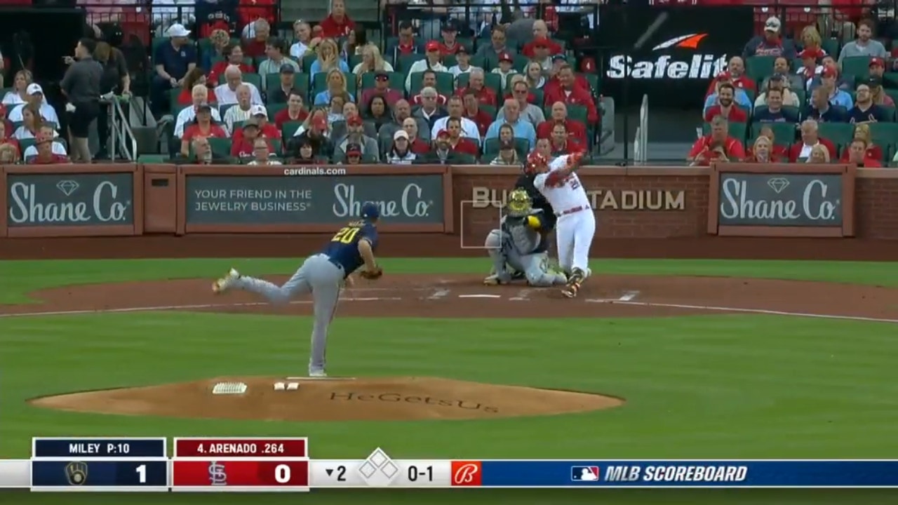 Cardinals' Nolan Arenado hits a solo homer in the second vs. the Brewers