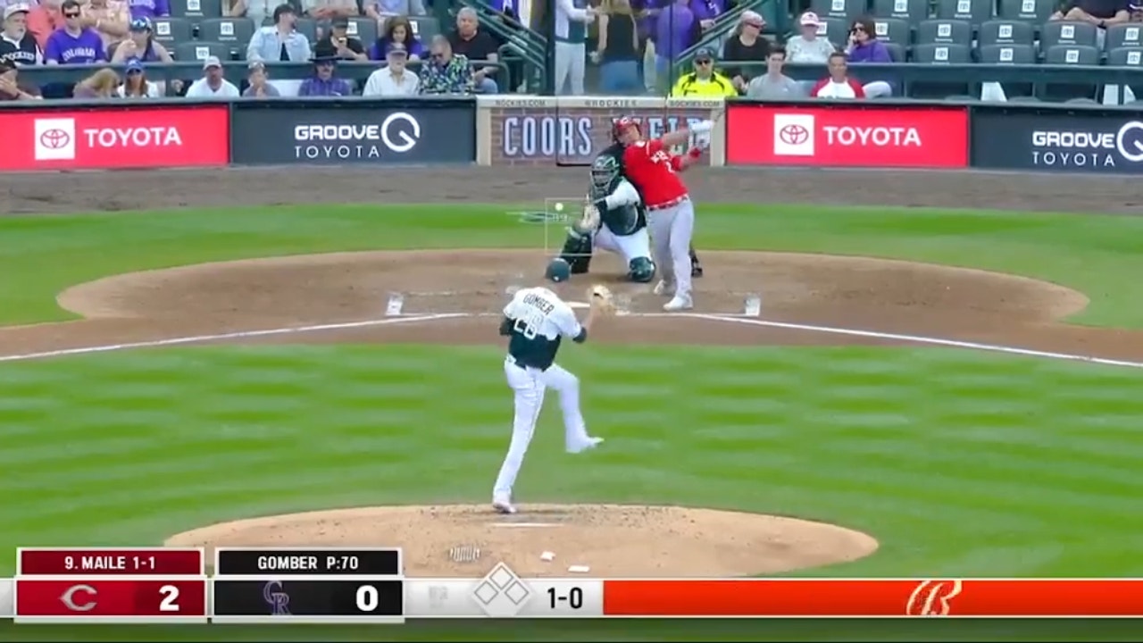 Reds' Luke Maile belts a solo dinger against the Rockies