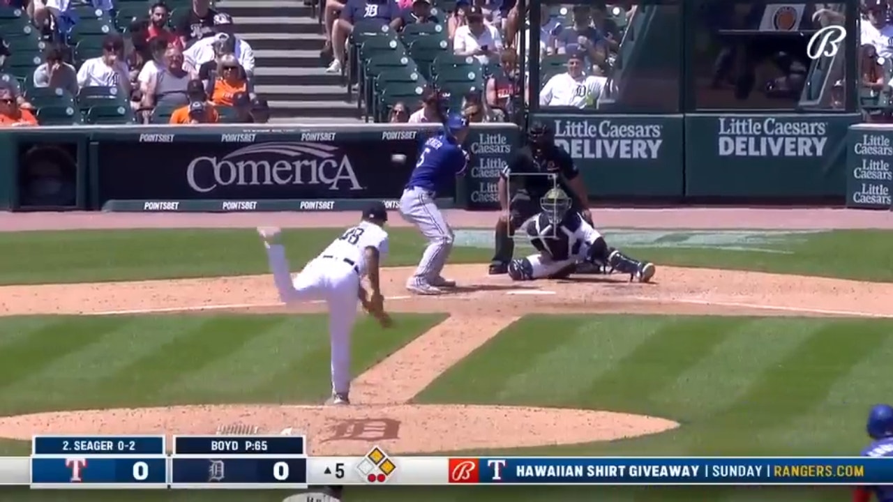 Corey Seager smokes a three-run home run to give the Rangers an early lead over the Tigers