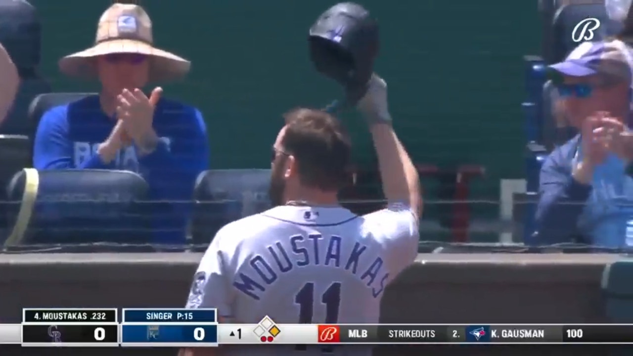 Third baseman Mike Moustakas receives a warm welcome from the Kansas City fans in his return to Kauffman Stadium