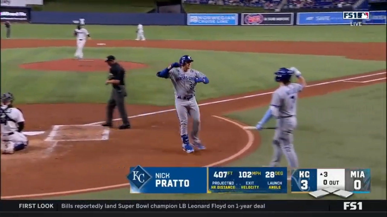 Nick Pratto smashes a solo homer to extend the Royals' lead over the Marlins