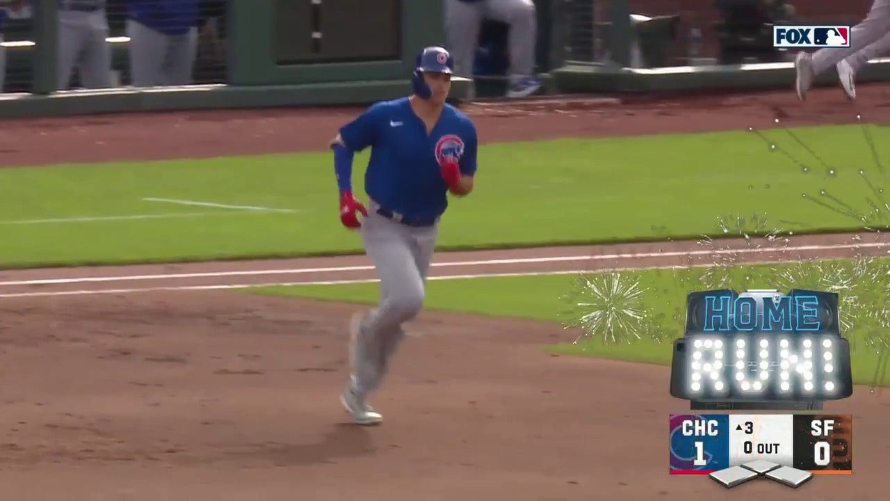 Matt Mervis drills a solo home run to right field for an early 1-0 Cubs lead vs. Giants