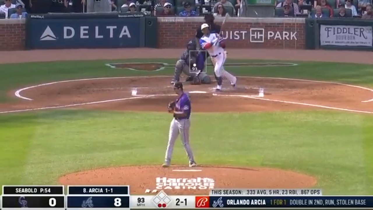 
Eddie Rosario and Orlando Arcia hit BACK-TO-BACK home runs to extend the Braves' lead over the Rockies