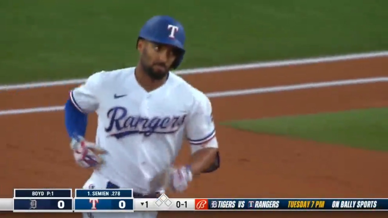 Rangers' Marcus Semien powers a leadoff solo shot to left field vs. the Tigers