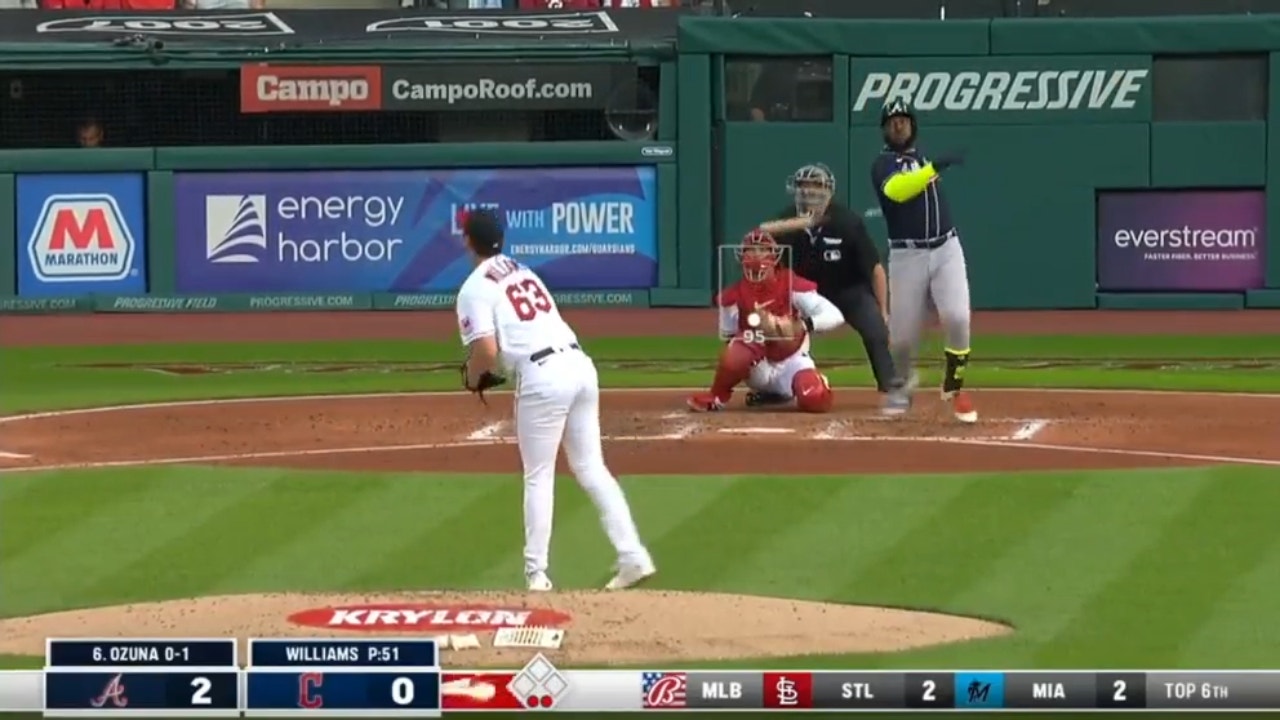 Marcell Ozuna BLASTS a solo homer to extend the Braves' lead over the Guardians
