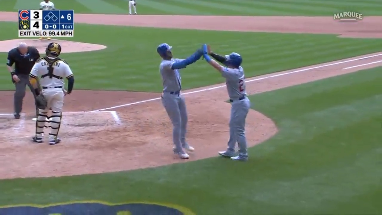 Cubs' Cody Bellinger sends a two-run homer to right-center, cutting into the deficit against the Brewers