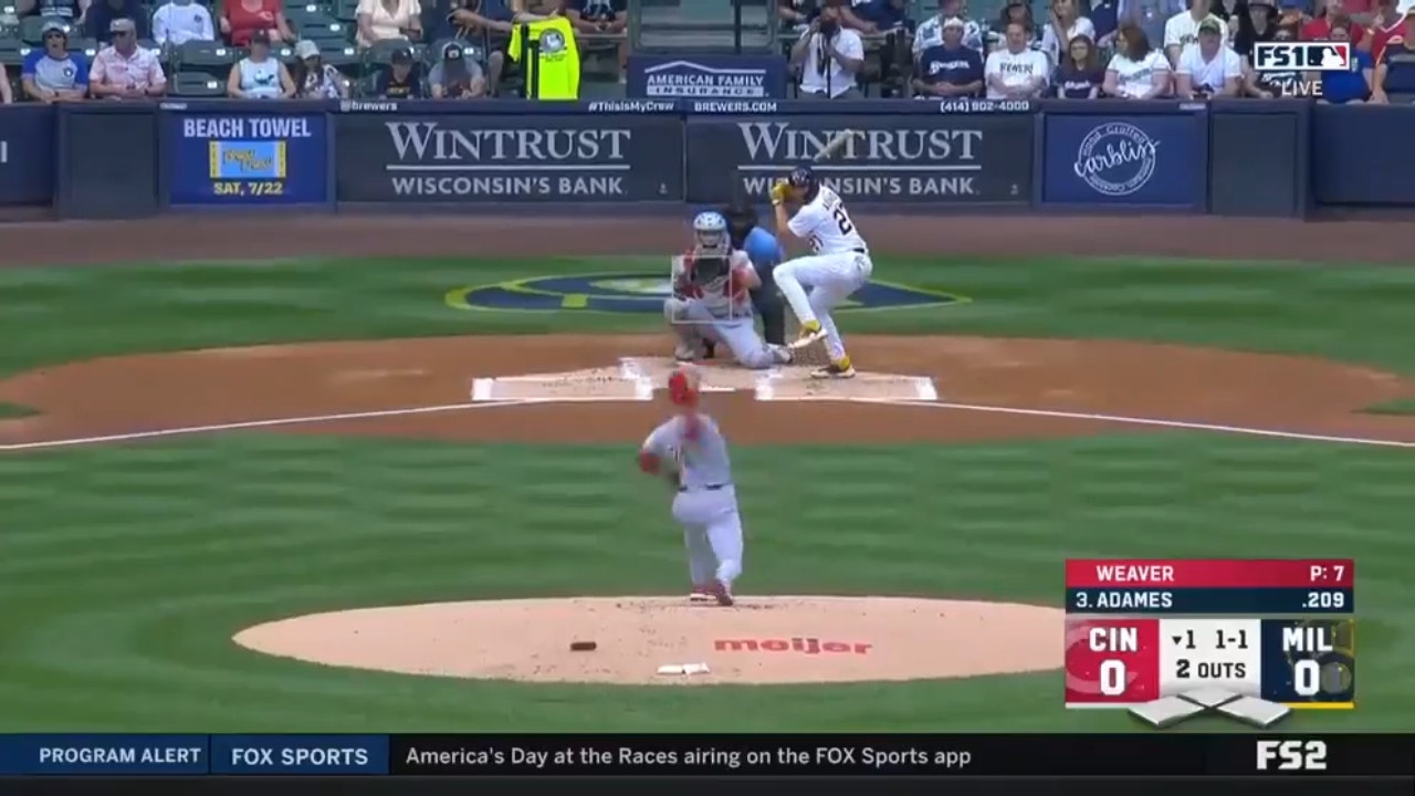 Willy Adames HAMMERS a solo home run to get the scoring started for the Brewers against the Reds