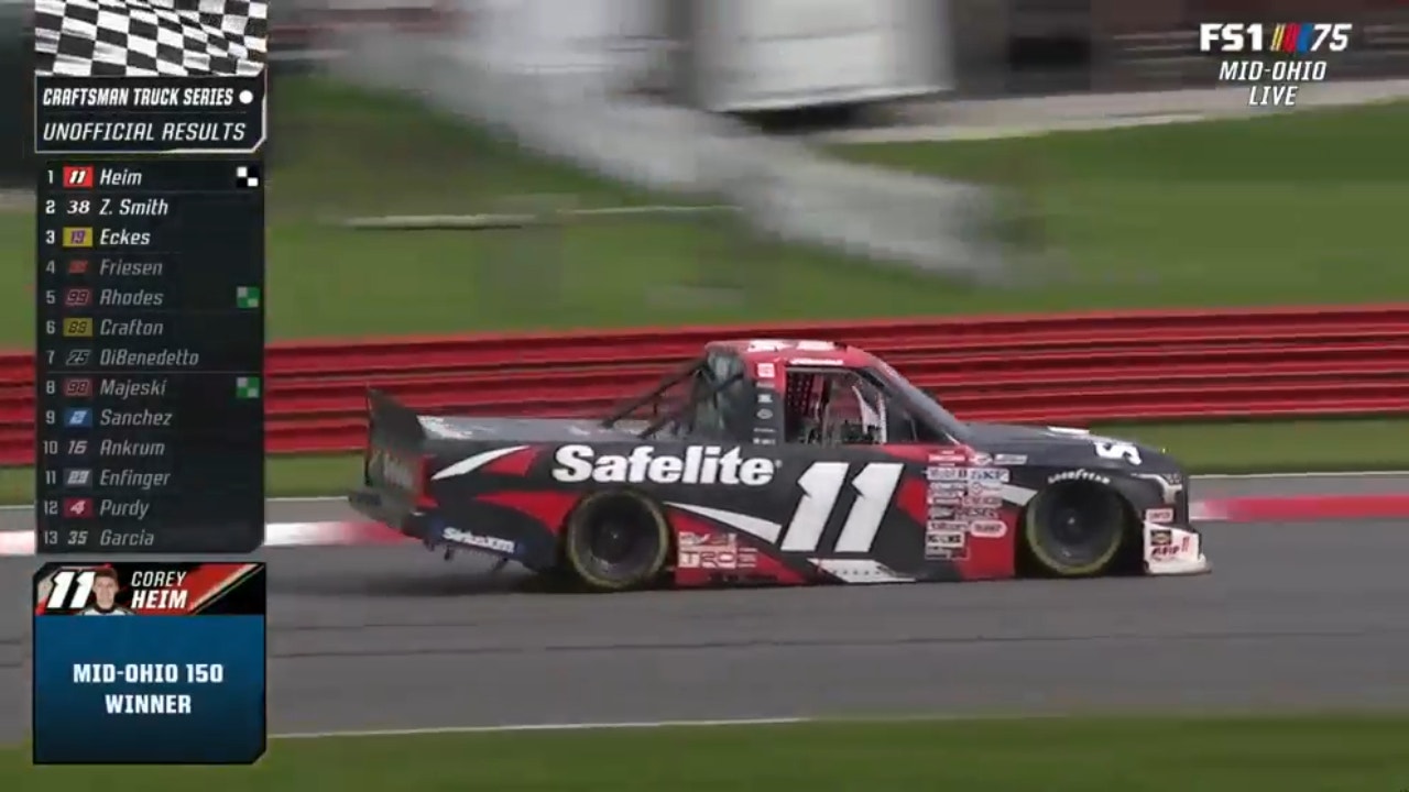 Corey Heim gets the checkered flag at the O'Reilly Auto Parts 150 at Mid-Ohio