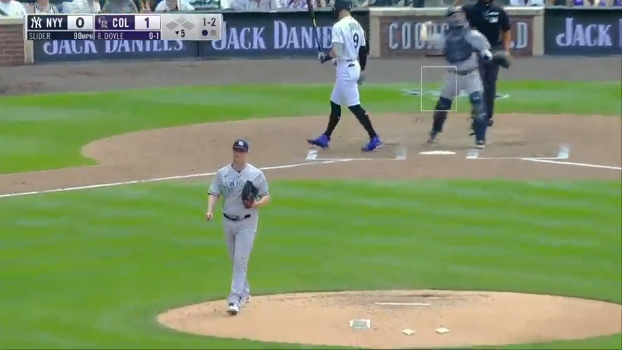 Yankees ace Gerrit Cole fans Rockies' Brenton Doyle for his 24th double ...