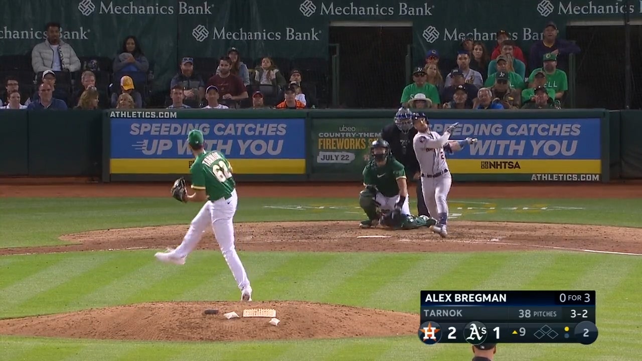 Alex Bregman blasts a solo home run to deep left field to seal the win for the Astros over the Athletics