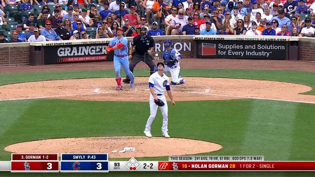 Nolan Gorman hits a no-doubt home run to right field to reclaim the Cardinals' lead over the Cubs