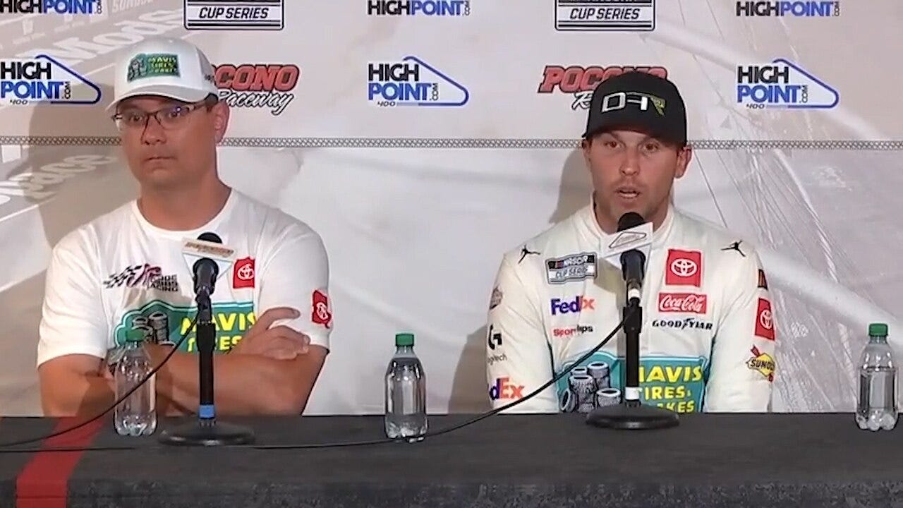 Denny Hamlin describes his move for the lead and not apologizing for Kyle Larson's wreck