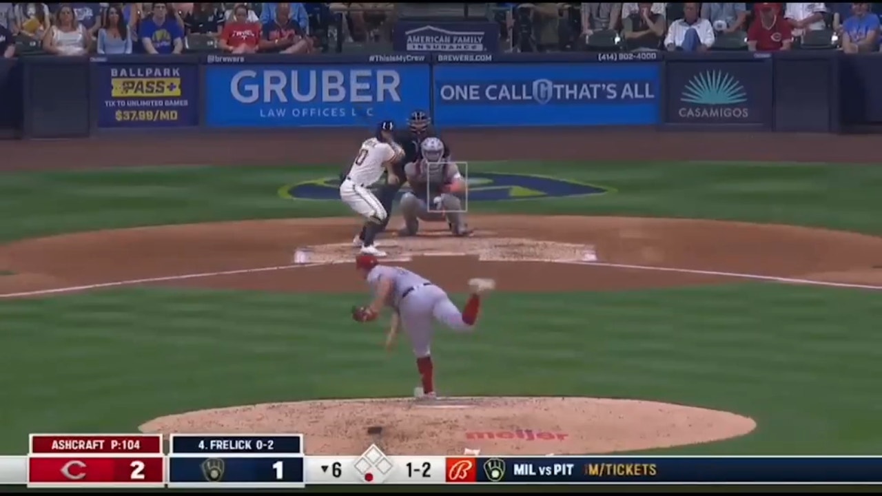 Brewers' Sal Frelick smashes his first home run of his MLB career to tie the game against the Reds