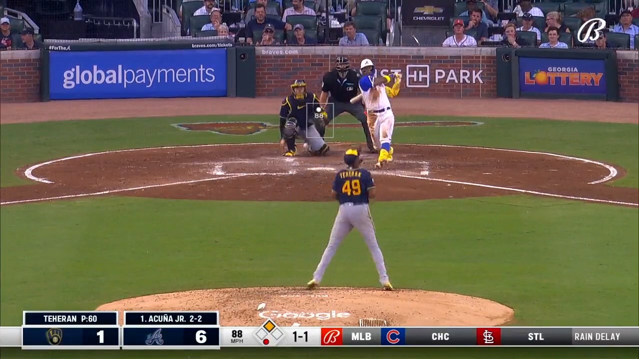 Ronald Acuña Jr. blasts a two-run home run to extend the Braves' lead over the Brewers