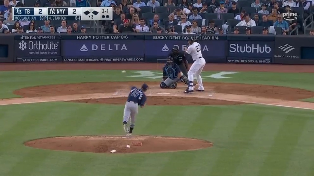 Giancarlo Stanton crushes a three-run home run as the Yankees grab the lead against the Rays