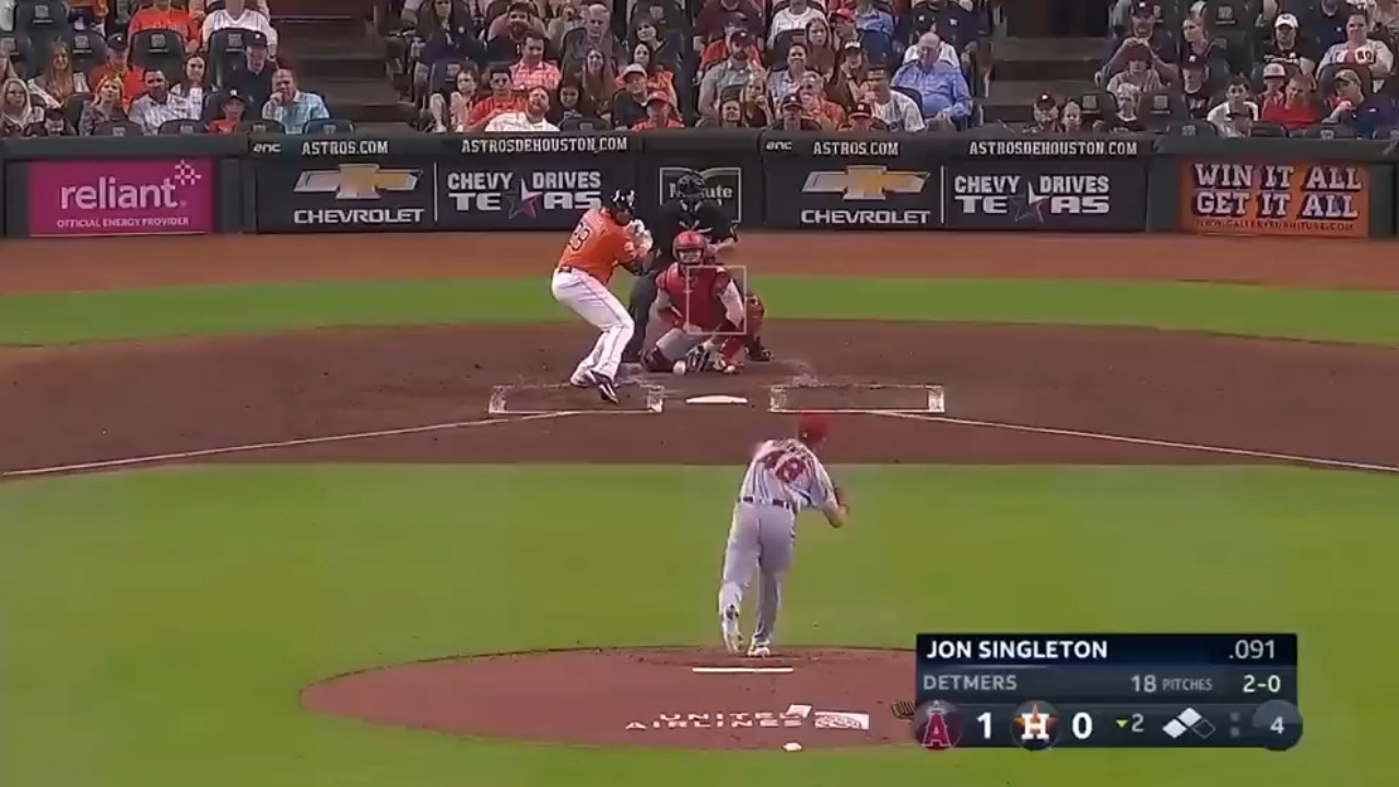 Jon Singleton slams his first big-league home run since 2015 as the Astros grab the lead from the Angels