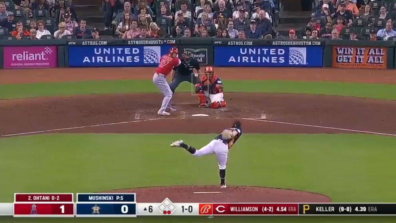 Angels' Shohei Ohtani smashes his American League-leading 41st home run against the Astros