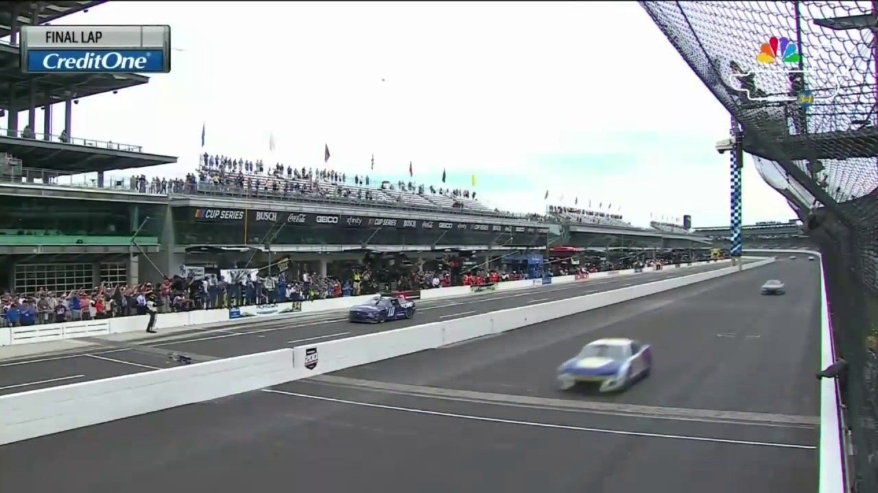 Michael McDowell earns the checkered flag at the Verizon 200 at the Brickyard