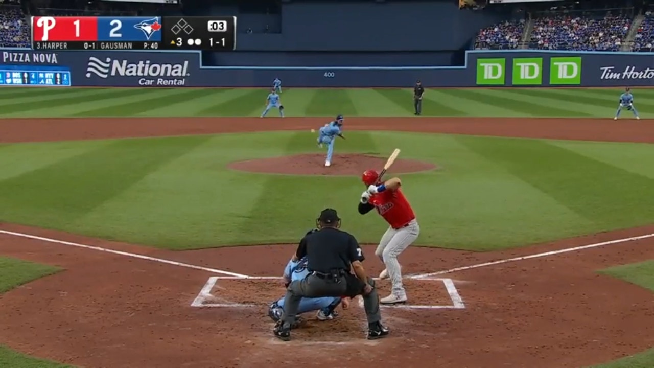 Bryce Harper blasts a solo shot as the Phillies tie the Blue Jays