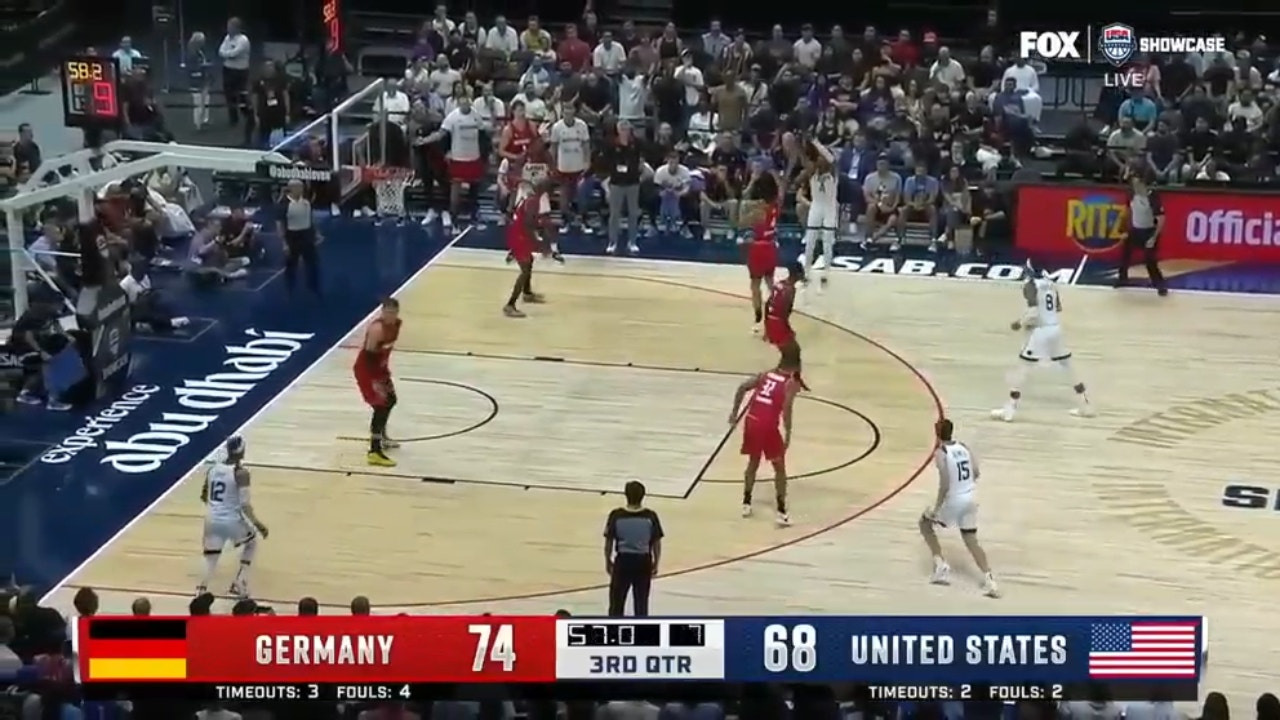 Tyrese Haliburton drills the step back three to cut Team USA's deficit vs. Germany