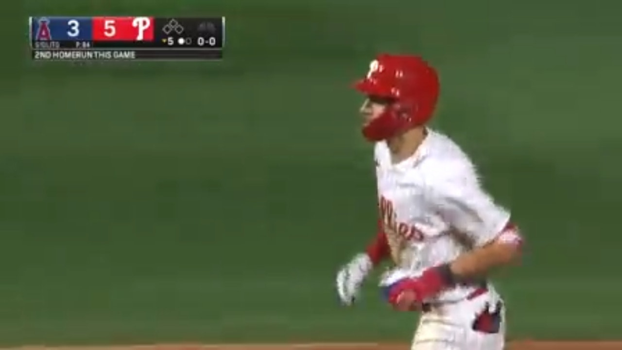 Trea Turner RIPS a two-run homer, his second of the day, to give the Phillies a lead over the Angels