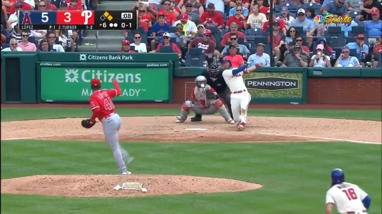 Trea Turner belts a three-run homer to give the Phillies the lead against the Angels