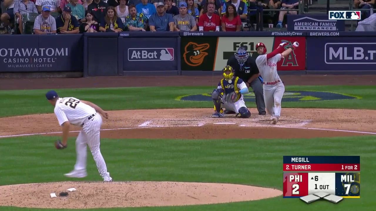  Phillies’ Trea Turner belts a homer in his FIFTH straight game to help trim the deficit against the Brewers