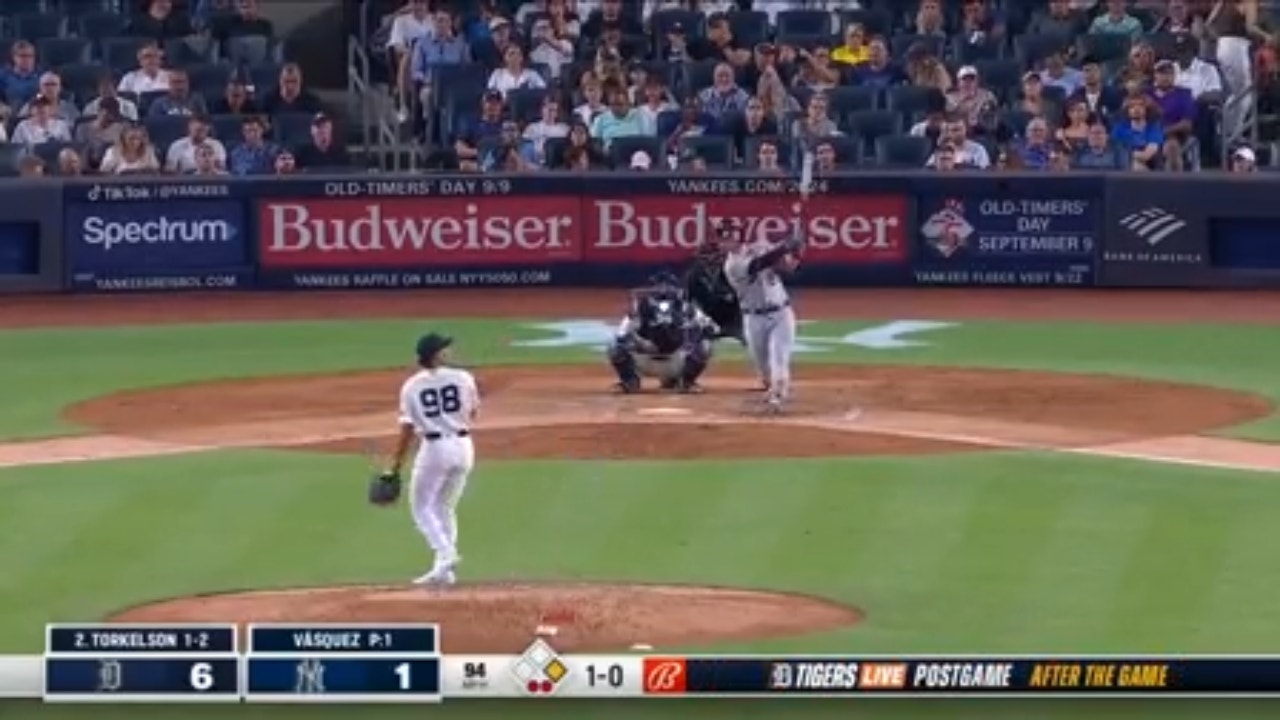 Spencer Torkelson cranks a two-run homer to extend the Tigers' lead over the Yankees