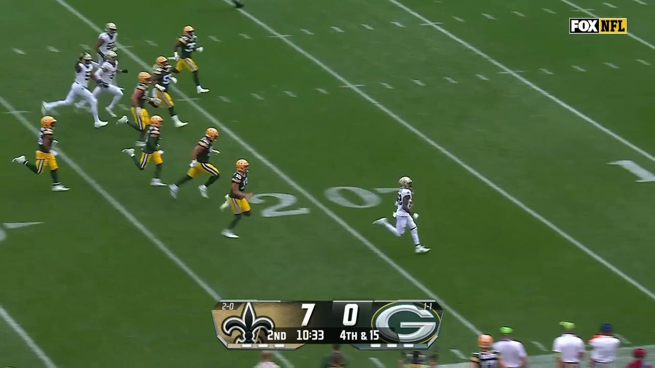 Saints' Rashid Shaheed returns a punt for a 76-yard touchdown against the  Packers, NFL Highlights