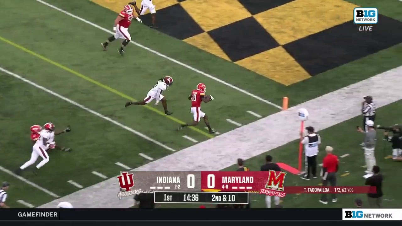 Taulia Tagovailoa connects with Jeshaun Jones for 62-yard reception that led to a Maryland TD