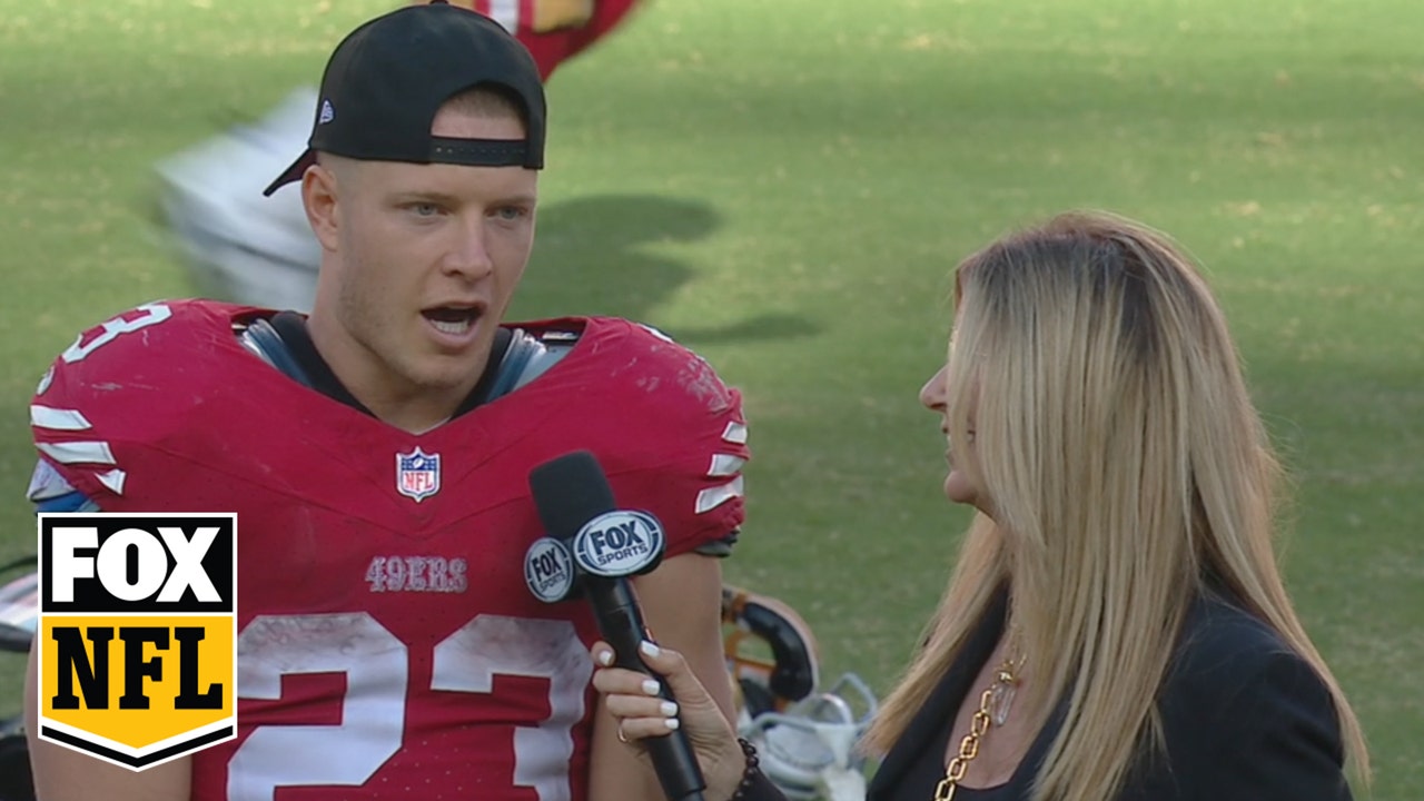 49ers' Christian McCaffrey credits his o-line after career-high game vs.  Cardinals, Postgame Interview