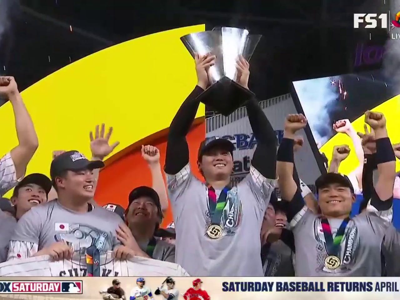 Japan hoists the trophy after winning the 2023 World Baseball