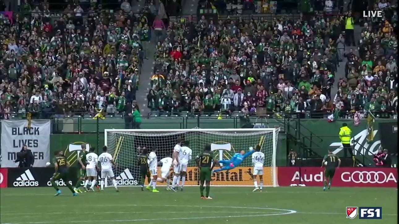Bill Tuiloma's laser free kick finds the back of the net for Portland