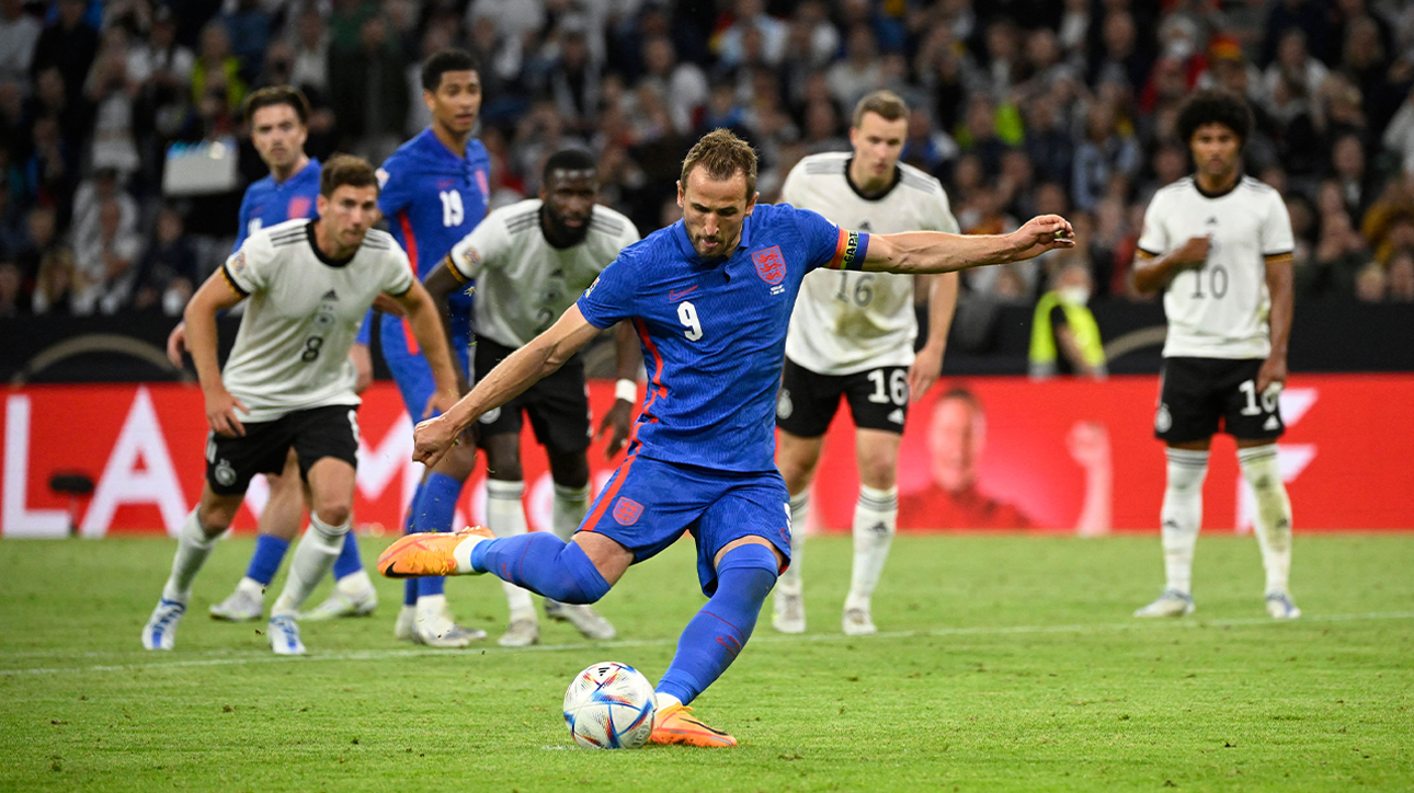 Harry Kane scores his 50th goal for England on a penalty shot