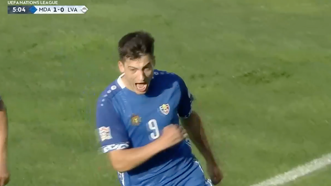 Ion Nicolaescu's penalty kick puts Moldova up 1-0