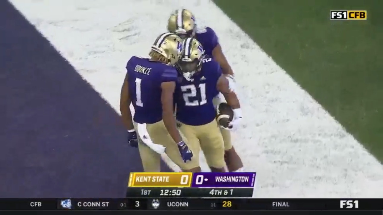 Wayne Taulapapa goes untouched for the 28-yard touchdown for the Huskies