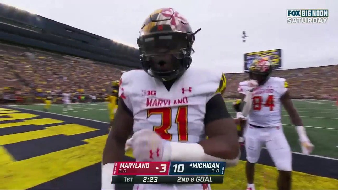 Antwain Littleton II punches in a two-yard rushing TD to bring Maryland to a 10-10 tie with Michigan